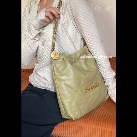 Chanel香奈兒 22bag 酪梨🥑垃圾袋 中號閒置新帶膜芯片款