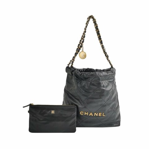 Chanel 22Bag小號牛皮菱格絎縫字母Logo金幣吊墜單肩包晶片款