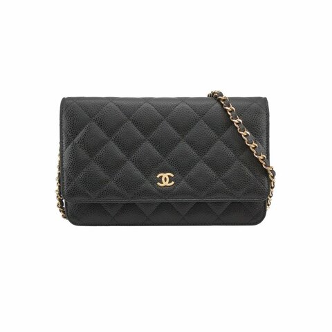 Chanel 牛皮純色菱格絎縫雙C標識woc斜背包單肩包