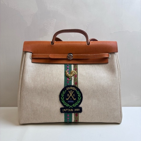 Hermes/愛馬仕 Herbag39 帆布拼皮 米色 銀扣 斜挎包 尺寸:39*38 框C刻