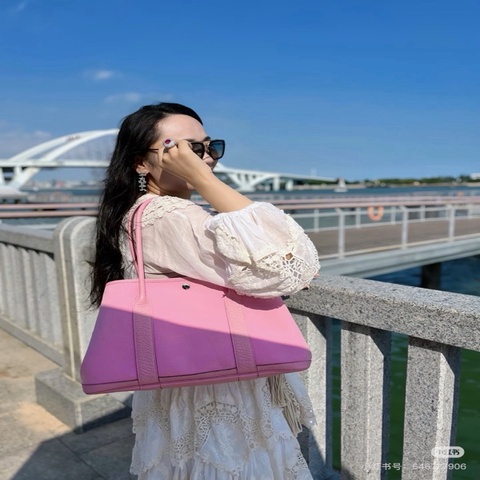 【威選精品】🌸 HERMÈS Garden Party 36 櫻花粉銀扣手提包 🌸