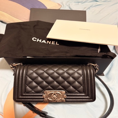 chanel boy 20黑銀荔枝皮（五金做舊）晶片款