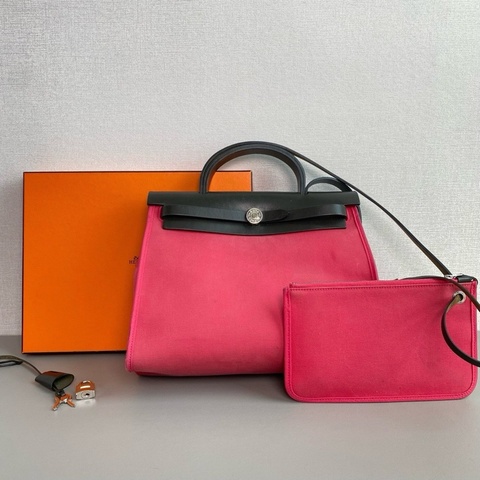 Hermes愛馬仕🐎 herbag31  銀扣帆布拼皮 98新 T刻