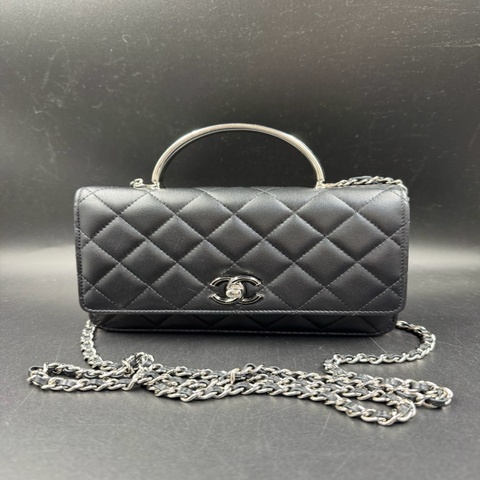 Chanel 香奈兒 24C 銀扣琺瑯扣手柄woc黑色羊皮 芯片款
