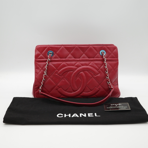 Chanel 香奈兒 紅色 菱格紋 銀鍊 肩背包