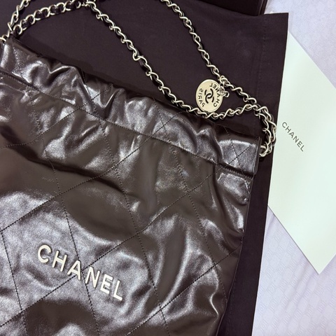 CHANEL 香奈兒22bag晶片款黑銀色（小號）