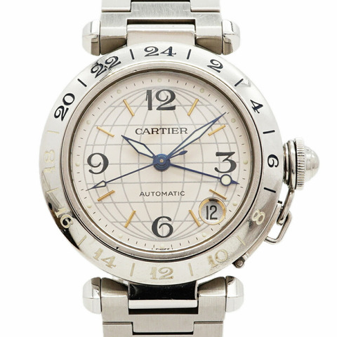 卡地亞 Pasha C Meridian GMT W31029M7 銀色錶盤男士腕錶