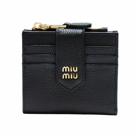 【MIU MIU】Small Leather 雙折 牛皮 拉鍊 皮夾 錢包 卡夾 短夾 黑色 5ML047