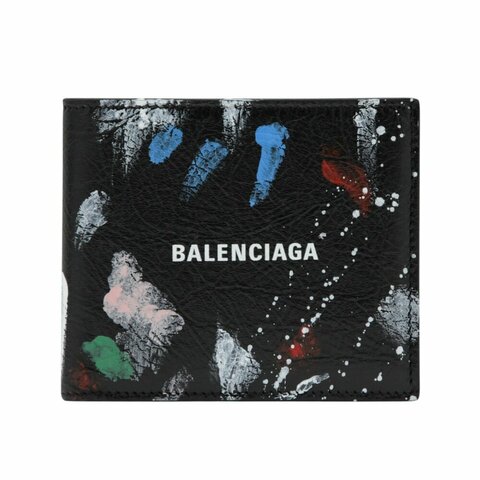 【Balenciaga 巴黎世家】Cash Square Painters Shirt 塗鴉 羊皮 卡夾 皮夾 短夾 黑色 5945492ACJM8486