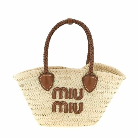 【MIU MIU】Basket 提袋 菜籃子 草編包 手提包 肩背包 斜背包 自然色 干邑色 5BG273