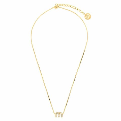 【MIU MIU】水晶點綴 金屬 龍蝦爪釦 項鏈 金色 水晶色 5IC305