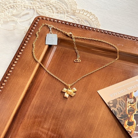 迪奧Dior 中古經典蝴蝶結鍍金項鏈 與新款BOW類似 附原裝吊牌