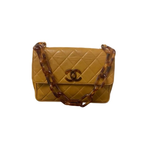 Chanel 菱格紋雙C亞克力玳瑁鏈條包