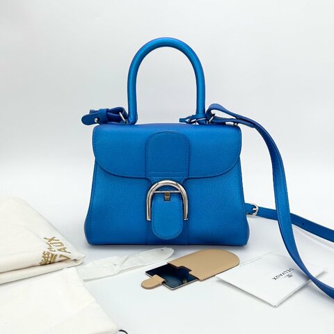 DELVAUX 電光藍銀扣briIliantmini 手提肩背斜背包20*16*11 98新配件塵袋 鏡子