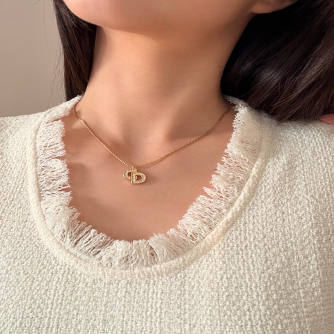 Christian Dior 迪奧 中古經典水鑽 CD Logo 鍍金項鏈