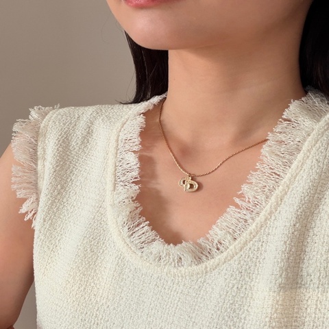 Christian Dior 迪奧 中古經典水鑽 CD Logo 鍍金項鏈