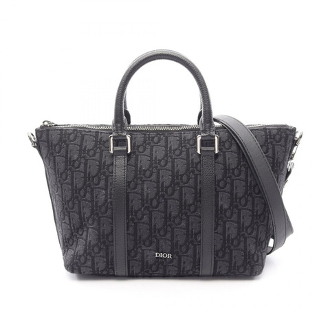Dior Weekender 25 Oblique 單肩手提包，帆布皮革，海軍藍/黑色，二手