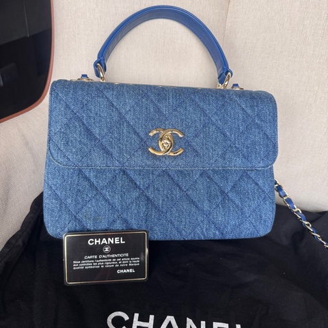 Chanel香奈兒 trendy cc 小號 丹寧牛仔藍 淡金扣 菱格紋 淺色單寧24cm