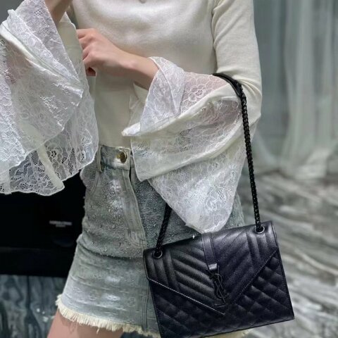 YSL ENVELOPE黑色中號 信封包 24*18*6 98新配件塵袋