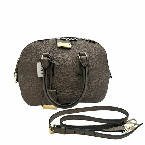 【美收精品】 Burberry 灰褐色粒面皮革 Orchard 手提包 C-656【隔月月中將轉賣至日本 上架期限30天】