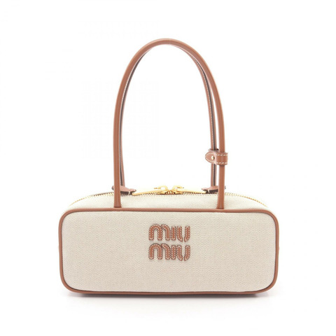 Miu Miu 帆布蝴蝶結小手袋 5BB173ACRNF062F 帆布皮革 米色 棕色 全新