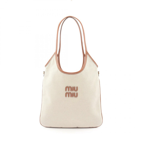 Miu Miu 帆布手提包 5BG231ACRNF062F 帆布皮革 米色 棕色 新款 女士