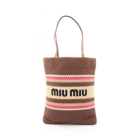 Miu Miu TESSUTO STRIPES 鉤針編織肩背手提包 皮革布料 棕色 新款 女士