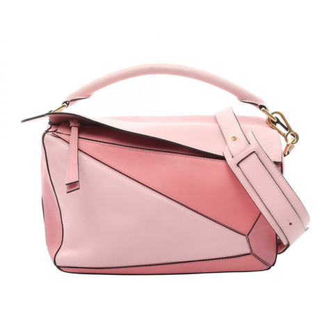 LOEWE Puzzle 中型單肩斜背包，粉紅色皮革，二手女款