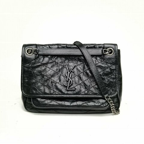 SAINT LAURENT Niki中號28黑色牛皮黑扣肩背包