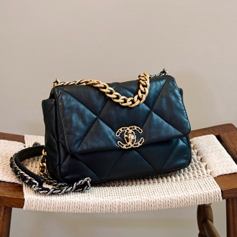 Chanel 香奈兒19bag黑金小號羊皮 鴛鴦鏈條手提包單肩包斜挎包