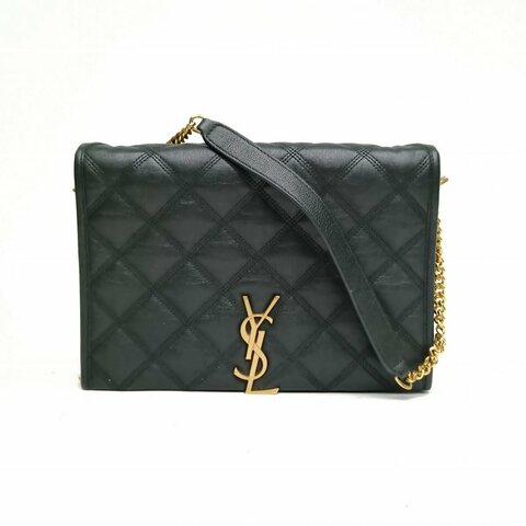 SAINT LAURENT BECKY信封鏈條包27黑色羊皮金扣肩背包