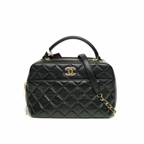 CHANEL 黑色牛皮27開金扣TrendyCC保齡球鏈條包肩背包