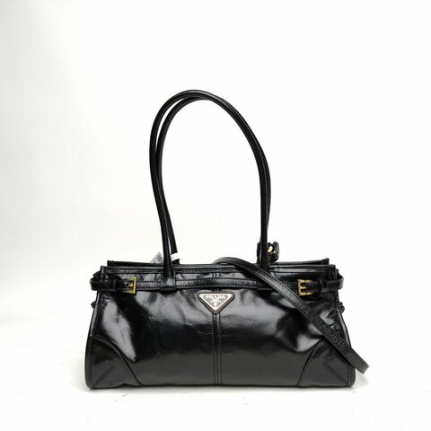 PRADA 黑色牛皮金扣softlux中號肩背包