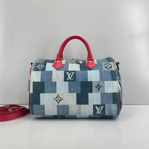 LV路易威登 Speedy30牛仔棋盤格斜挎包手提包