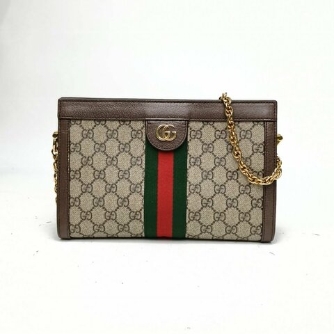 GUCCI Ophidia夾子包小號26老花PVC金扣肩背包