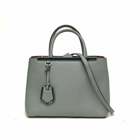 FENDI PETITE2JOURS小號灰色牛皮銀扣肩背包