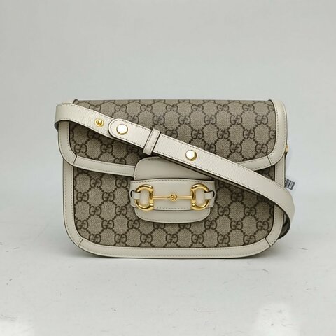 GUCCI Horsebit馬銜扣1955馬鞍包小號帆布金扣肩背包