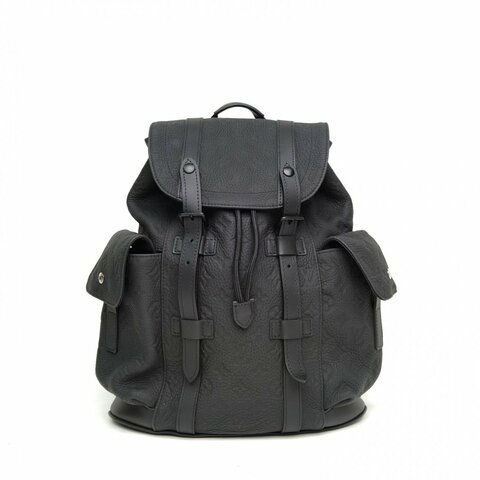 LOUIS VUITTON Christopher雙肩包黑色牛皮晶片肩背包