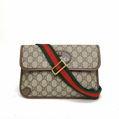 GUCCI NeoVintage虎頭腰包24烏木色PVC金扣肩背包