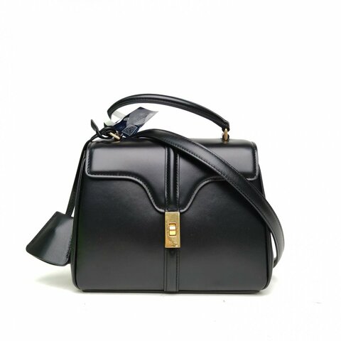 CELINE 16小號帶手柄黑色牛皮肩背包