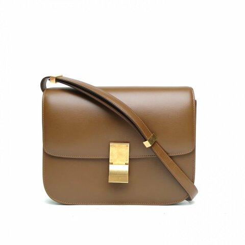CELINE ClassicBox中號金棕色牛皮金扣肩背包