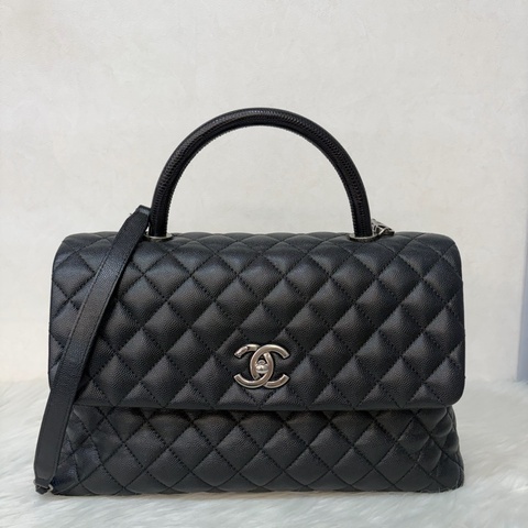 CHANEL A92992 黑荔枝 銀鍊特大把手口蓋包 手提包 肩背包