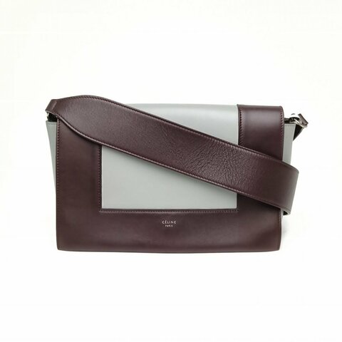 CELINE Frame小方包中號拼色牛皮銀扣肩背包