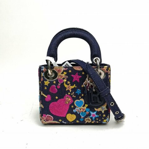 DIOR 藍色帆布銀扣Lady戴妃包超mini限定款肩背包