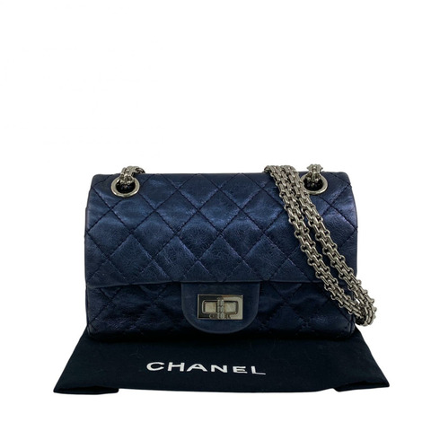 △ CHANEL 香奈兒 Metallic Blue Calfskin 2.55 Silver Tone Metal Mini Classic Double Flap No.11 Chain Shoulder Bag 金屬藍色小牛皮2.55銀色金屬No.11鎖鏈肩背包 AS0874-267011876