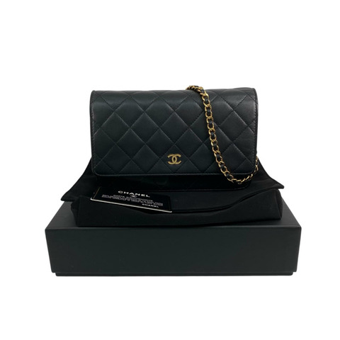 △ CHANEL 香奈兒 Black Lambskin Gold Tone Metal No.22 Chain Wallet 黑色小羊皮金色金屬No.22鏈條銀包 A33814-267012619