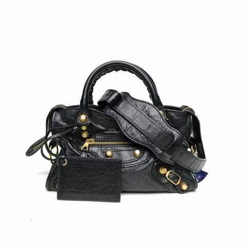 BALENCIAGA CLASSIETALL金屬機車包Mini黑色牛皮肩背包