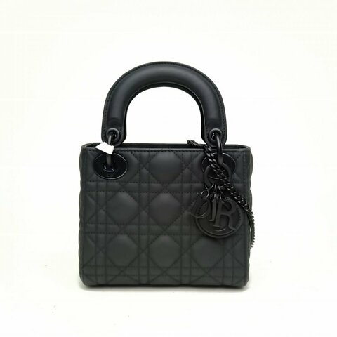 DIOR Lady戴妃包三格黑色牛皮磨砂扣2021肩背包