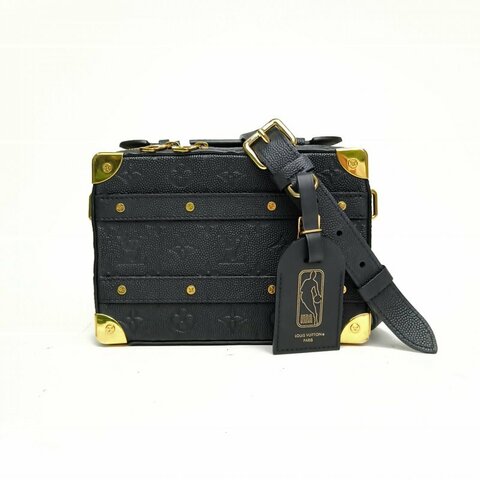 LOUIS VUITTON Handle手提盒子包黑色牛皮晶片老花壓紋肩背包