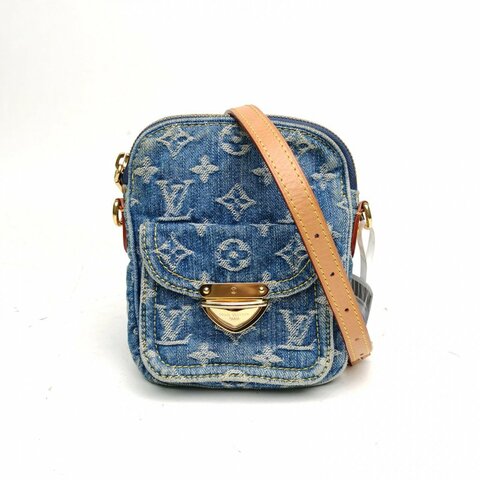 LOUIS VUITTON 牛仔藍晶片Fairfaxpochette豎版手機包肩背包